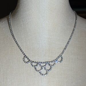 Vintage Crystal Cascade Rhinestone Necklace - Silver Tone